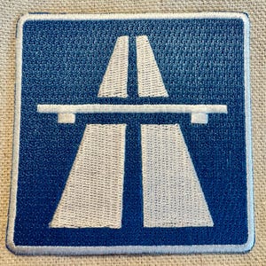 AUTOBAHN ROAD SIGN patch iron-on embroidered applique Germany Highway