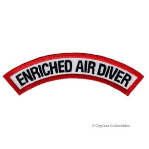 May include: Red and white embroidered patch with the text "Enriched Air Diver" in black.