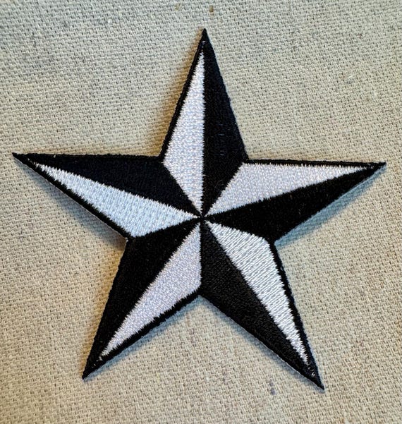NAUTICAL STAR PATCH Embroidered Iron-on Black White Navy