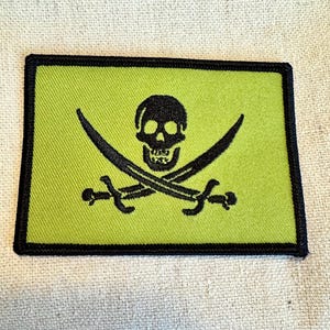 Calico Jack Pirate Flag Patch: Olive Green Skull & Crossbones Applique