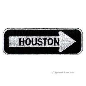 HOUSTON ROAD SIGN patch embroidered iron-on applique One Way Highway Traffic Sign Road Emblem Biker Symbol Arrow Texas