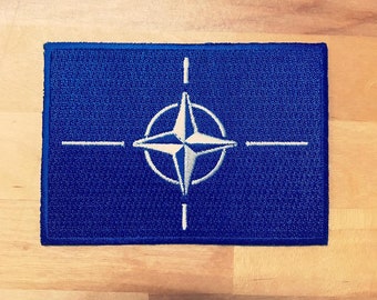 NATO MILITARY FLAG Patch iron-on embroidered applique Europe North Atlantic Treaty Organization