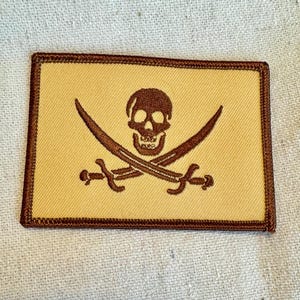 Tan Calico Jack Pirate Flag Patch: Embroidered Jolly Roger Skull & Crossbones