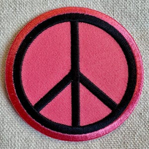 PEACE SIGN PATCH iron-on embroidered Anti-War emblem biker applique round Pink Female