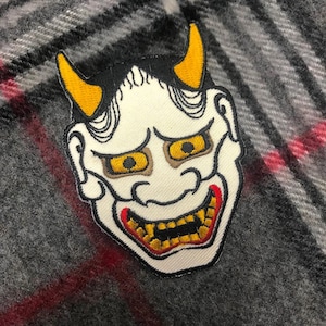 Hannya Mask Patch: Embroidered Japanese Kabuki Devil Applique
