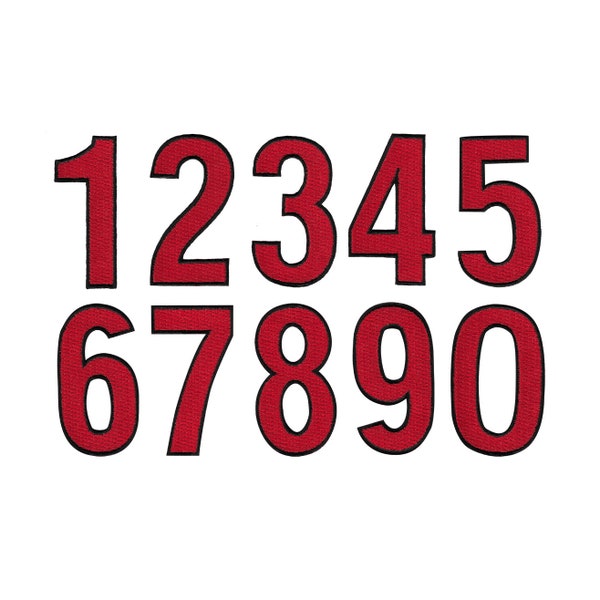 Red NUMBERS PATCH iron-on embroidered NUMERALS applique