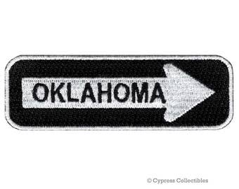 OKLAHOMA ROAD SIGN patch embroidered iron-on applique One Way Highway Traffic Sign Road Emblem Biker Symbol Arrow