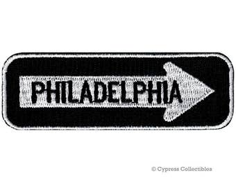 PHILADELPHIA ROAD SIGN patch embroidered iron-on applique One Way Highway Traffic Sign Road Emblem Biker Symbol Arrow