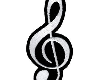TREBLE CLEF iron-on embroidered PATCH musical note symbol musician emblem applique