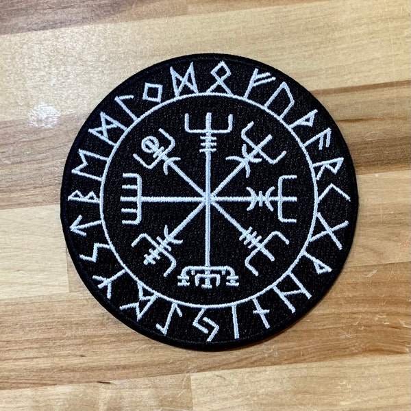 ICELANDIC COMPASS iron-on patch embroidered Norway Historical Viking Navy Iceland Vegvisir Emblem Black White