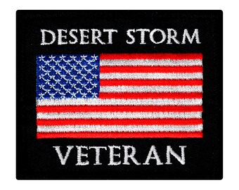 DESERT STORM VETERAN Patch zum Aufbügeln gestickte Applikation Militär Biker Emblem Amerikanische Flagge