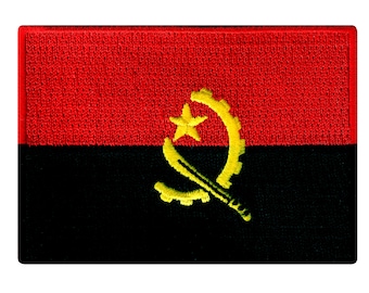 Parche de la bandera de Angola: aplique termoadhesivo bordado (8,9 x 6,35 cm)