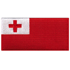 Tonga Flag Patch: Embroidered Iron-On Applique (3.5x1.75-Inches)