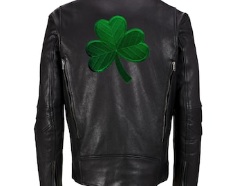 Parche termoadhesivo de gran tamaño con el logo de TRÉBOL IRLANDÉS DE LA SUERTE bordado con aplique de trébol irlandés verde oscuro