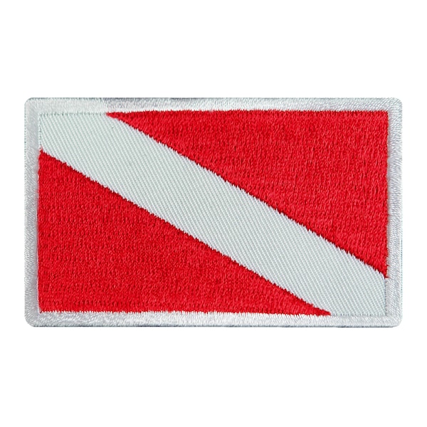 DIVER DOWN FLAG Patch Scuba Diving embroidered iron-on applique White Border