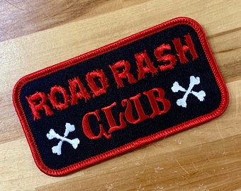 ROAD RASH CLUB Aufnäher zum Aufbügeln gestickte Applikation Namensschild Emblem Motorrad-Crash Emblem