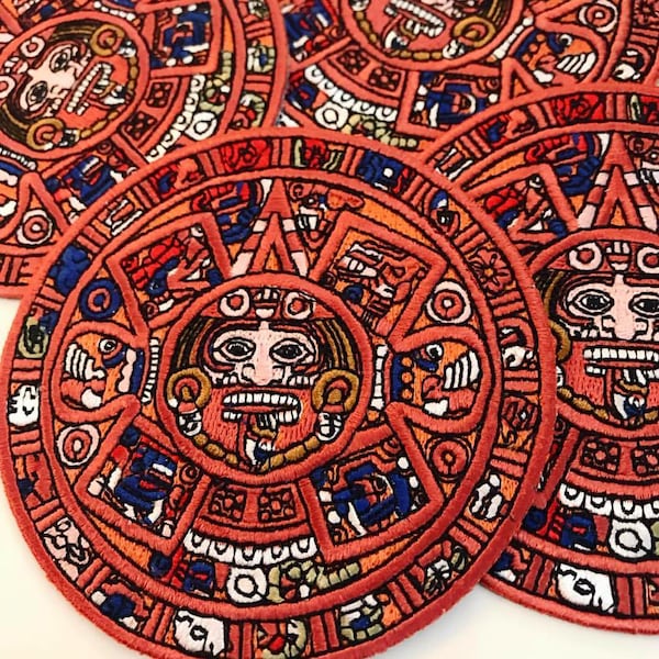 MAYAN DOOMSDAY CALENDAR Patch embroidered iron-on applique End of World Armageddon Aztec Parche Sun Stone Piedra Del Sol