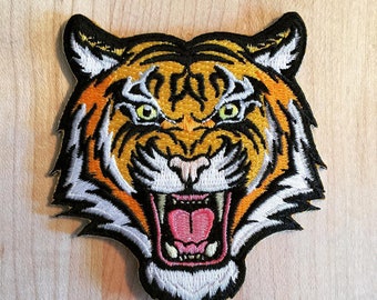 BENGAL TIGER PATCH iron-on embroidered wild animal roaring applique