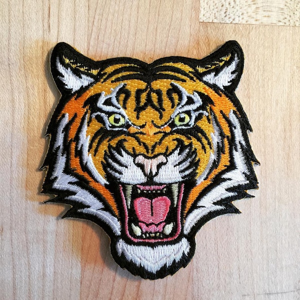 BENGAL TIGER PATCH thermocollant brodé animal sauvage rugissant applique