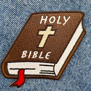 HOLY BIBLE PATCH iron-on embroidered applique biker religious Christian Jesus Christ