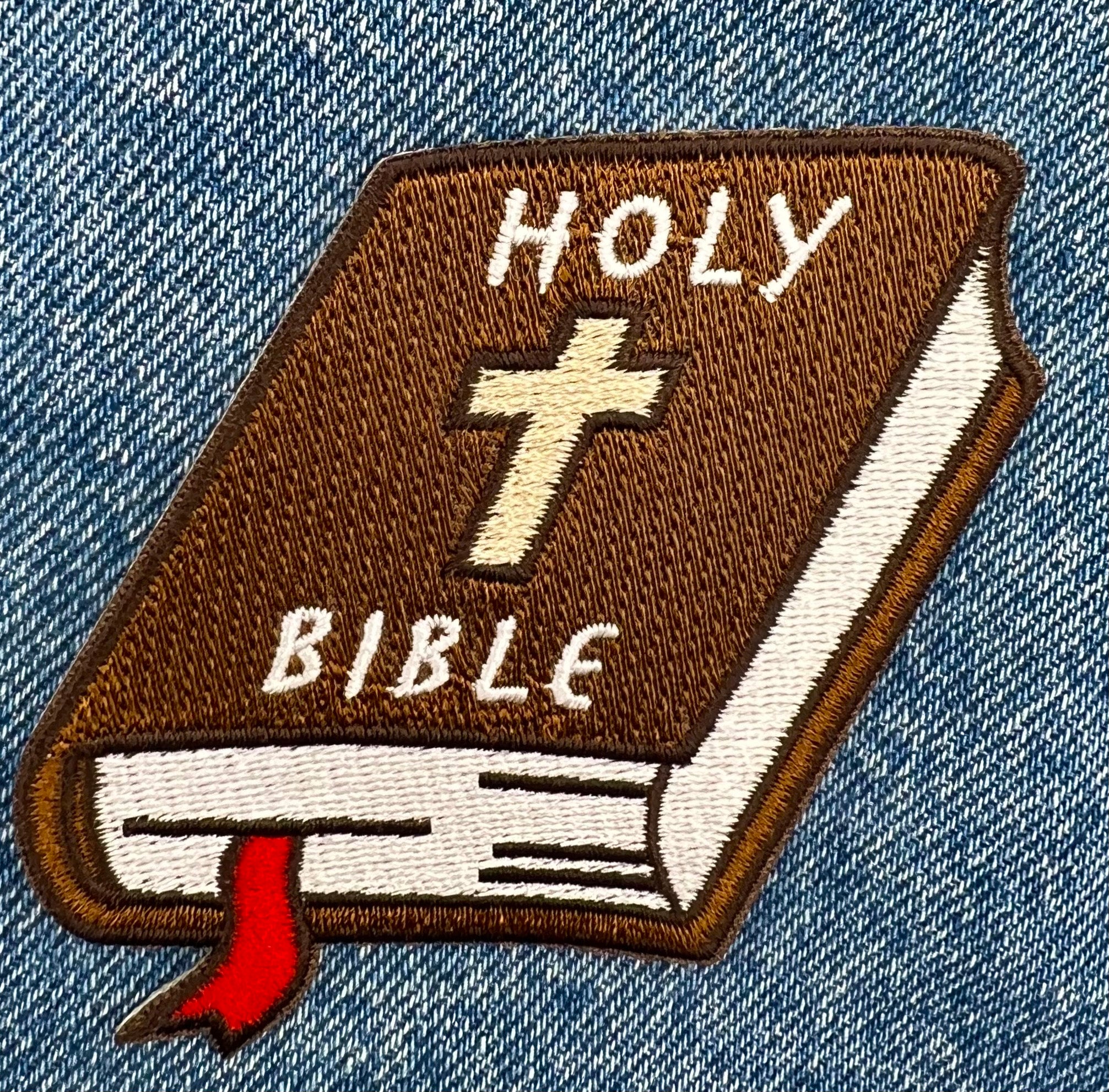 HOLY BIBLE PATCH iron-on embroidered applique biker religious Christian Jesus Christ