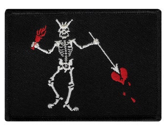 JOLLY ROGER PIRATE flag patch iron-on embroidered applique Skull Crossbones Blackbeard Edward Teach Biker