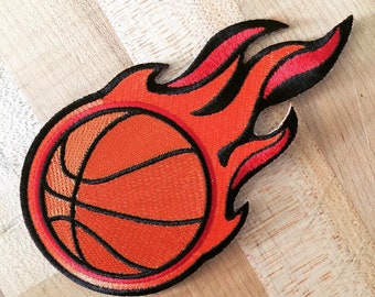 FLAMING BASKETBALL PATCH iron-on embroidered applique major league sports emblem Hoops