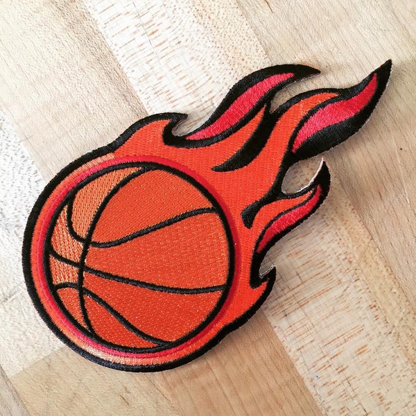 FLAMING BASKETBALL PATCH iron-on embroidered applique major league sports emblem Hoops