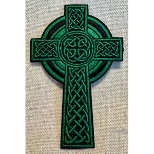 CELTIC CROSS PATCH iron-on embroidered Irish green applique