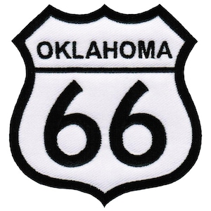 ROUTE 66 OKLAHOMA PATCH iron-on embroidered applique Road Sign Historic Highway Emblem biker