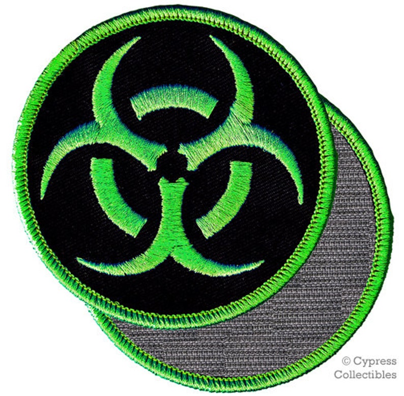 BIOHAZARD SYMBOL Patch embroidered zombie symbol nuclear warning sign green black w/ VELCRO® Brand Fastener 