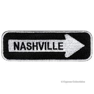 NASHVILLE ROAD SIGN patch embroidered iron-on applique One Way Highway Traffic Sign Road Emblem Biker Symbol Arrow Tennessee