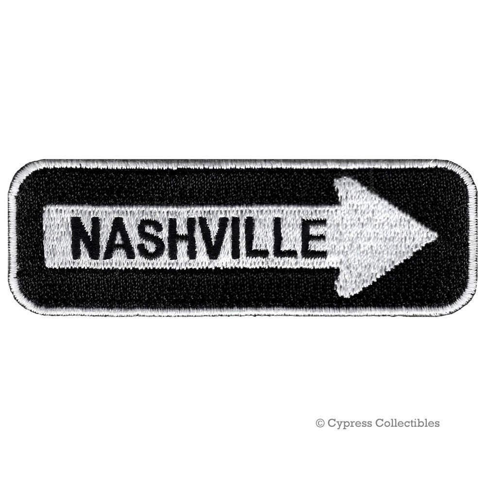 NASHVILLE ROAD SIGN patch embroidered iron-on applique One Way Highway Traffic Sign Road Emblem Biker Symbol Arrow Tennessee