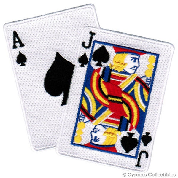 BLACKJACK CARDS PATCH iron-on embroidered playing card Ace Jack Spades applique