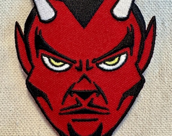 RED DEVIL PATCH iron-on embroidered applique 666 skull evil devil symbol biker Satan new