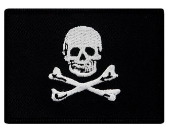 JOLLY ROGER PIRATE flag patch iron-on embroidered applique Skull Crossbones Danger Emblem