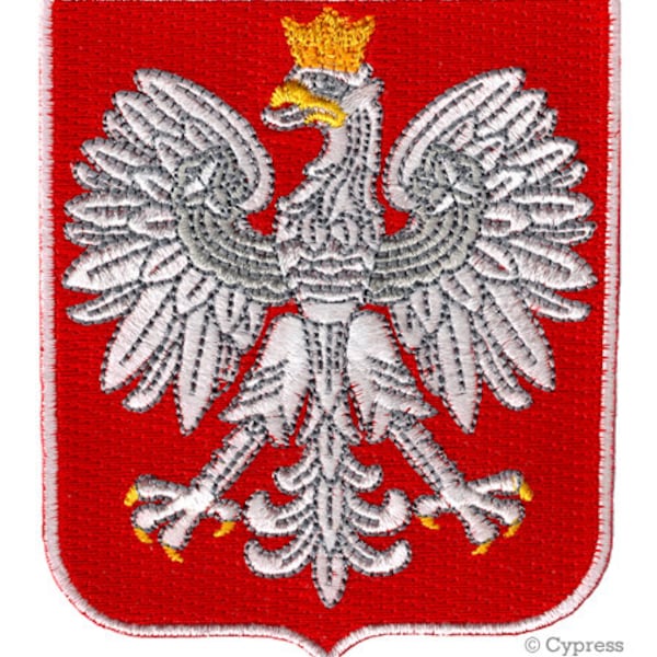 POLONIA ESCUDO DE ARMAS Parche planchado bordado apliques Escudo de golondrina polaco Logotipo nacional