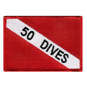 50 Dives DIVER DOWN FLAG Patch Scuba Diving embroidered iron-on applique Emblem