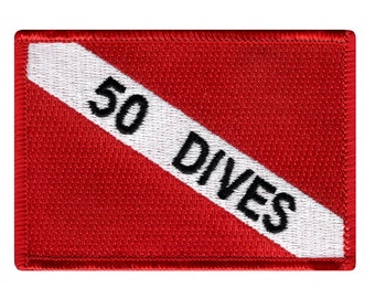 50 Dives DIVER DOWN FLAG Patch Scuba Diving embroidered iron-on applique Emblem