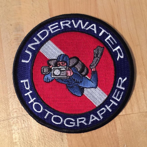 UNDERWATER PHOTOGRAPHER Scuba Diving PATCH embroidered iron-on applique Diver Down Flag Emblem Photography Camera Ocean