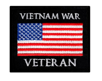 VIETNAM WAR VETERAN Patch iron-on embroidered applique Military Biker emblem American Flag