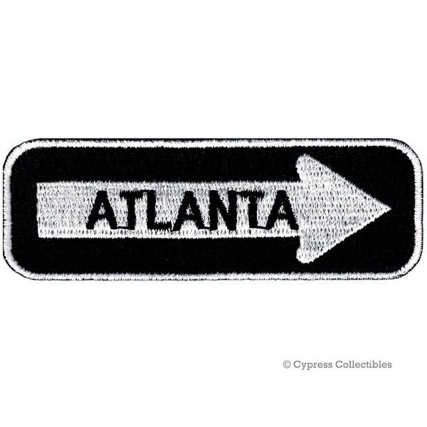 ATLANTA ROAD SIGN patch embroidered iron-on applique One Way Highway Traffic Sign Road Emblem Biker Symbol Arrow