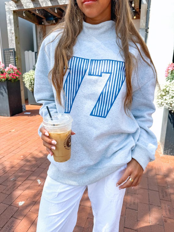 77 Mock Neck Crewneck, Trendy Crewneck, Oversized Crewneck, Gift for Her, Aesthetic Sweatshirt