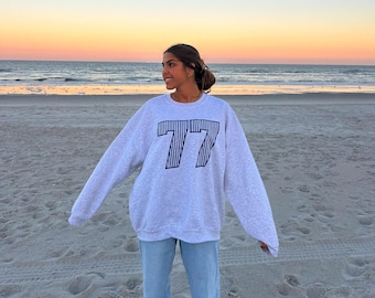 77 Graphic Crewneck: Trendy Oversized Cozy Sweatshirt