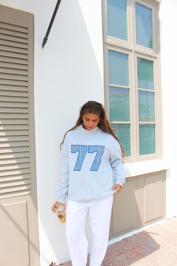 Oversized Mock Neck Sweatshirt: Trendy Number 77 Crewneck