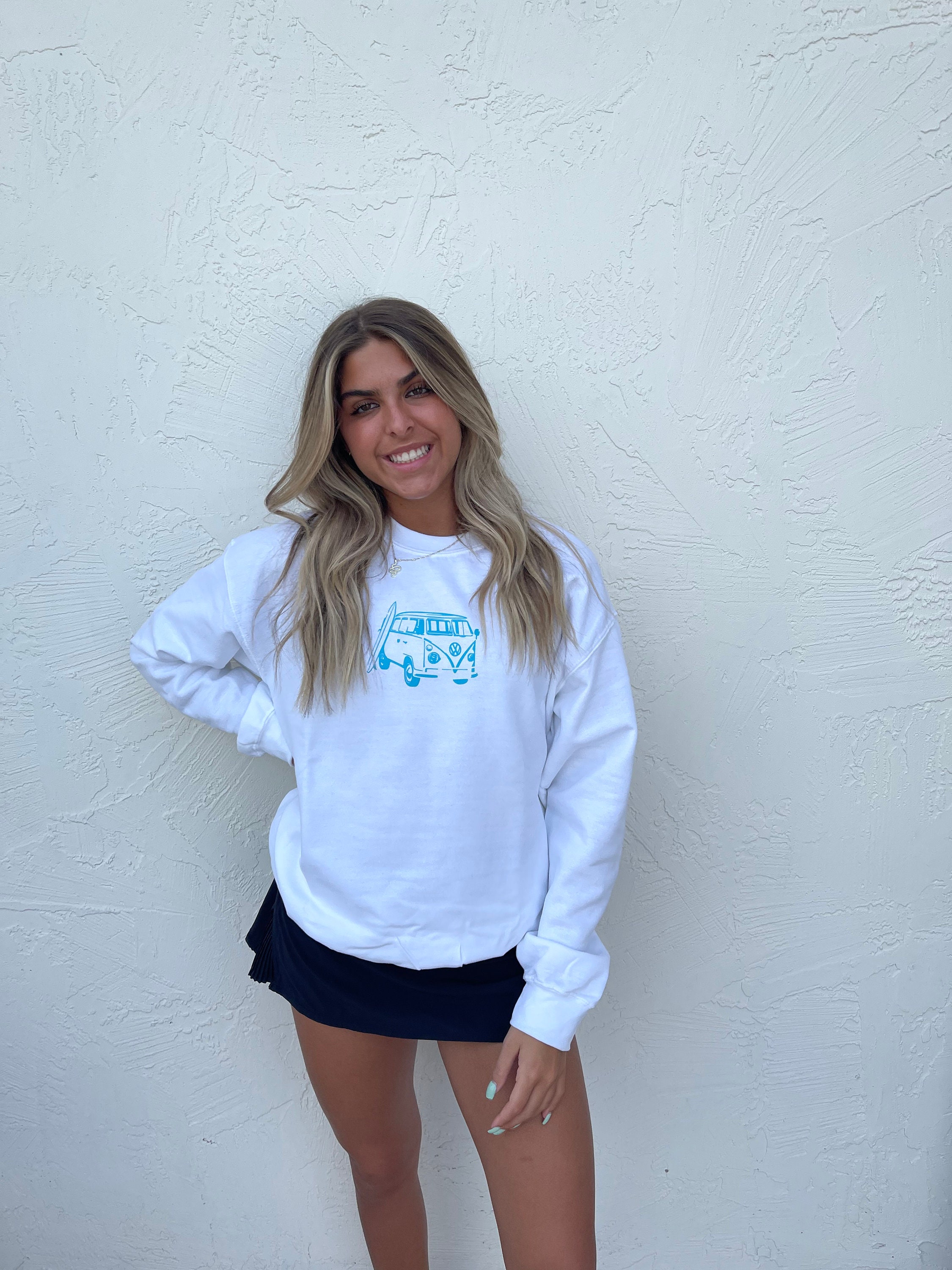 Van Surf Crewneck - DESIGN IS SHEER on Darker Colors, Trendy Van Surf Crewneck - DESIGN IS SHEER on Darker Colors, Trendy