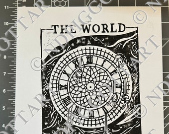 The World Tarot Print, Hand Carved, Printed, Signed & Numbered Edition, 8.5" x 11" Printed on Heavy Cardstock