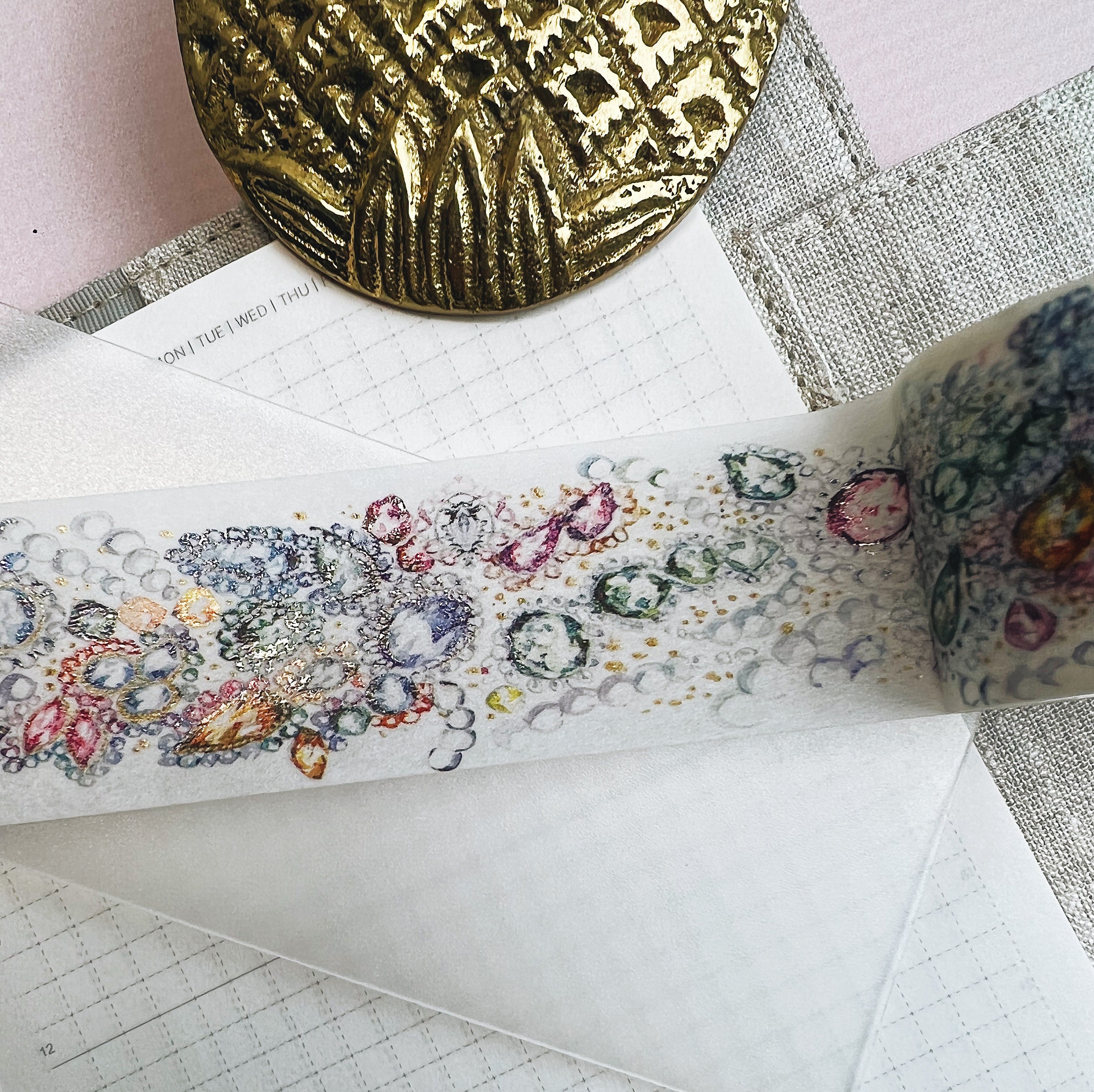 Gold Lace Washi Tape Sample Taiwanese Stationery Artist Illustrated 25cm  Loop, Gift With Every Purchase 