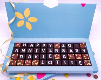 Personalised 20th Anniversary Chocolates, Personalised Anniversary Chocolates, Message Gift, Anniversary Names in Chocolates