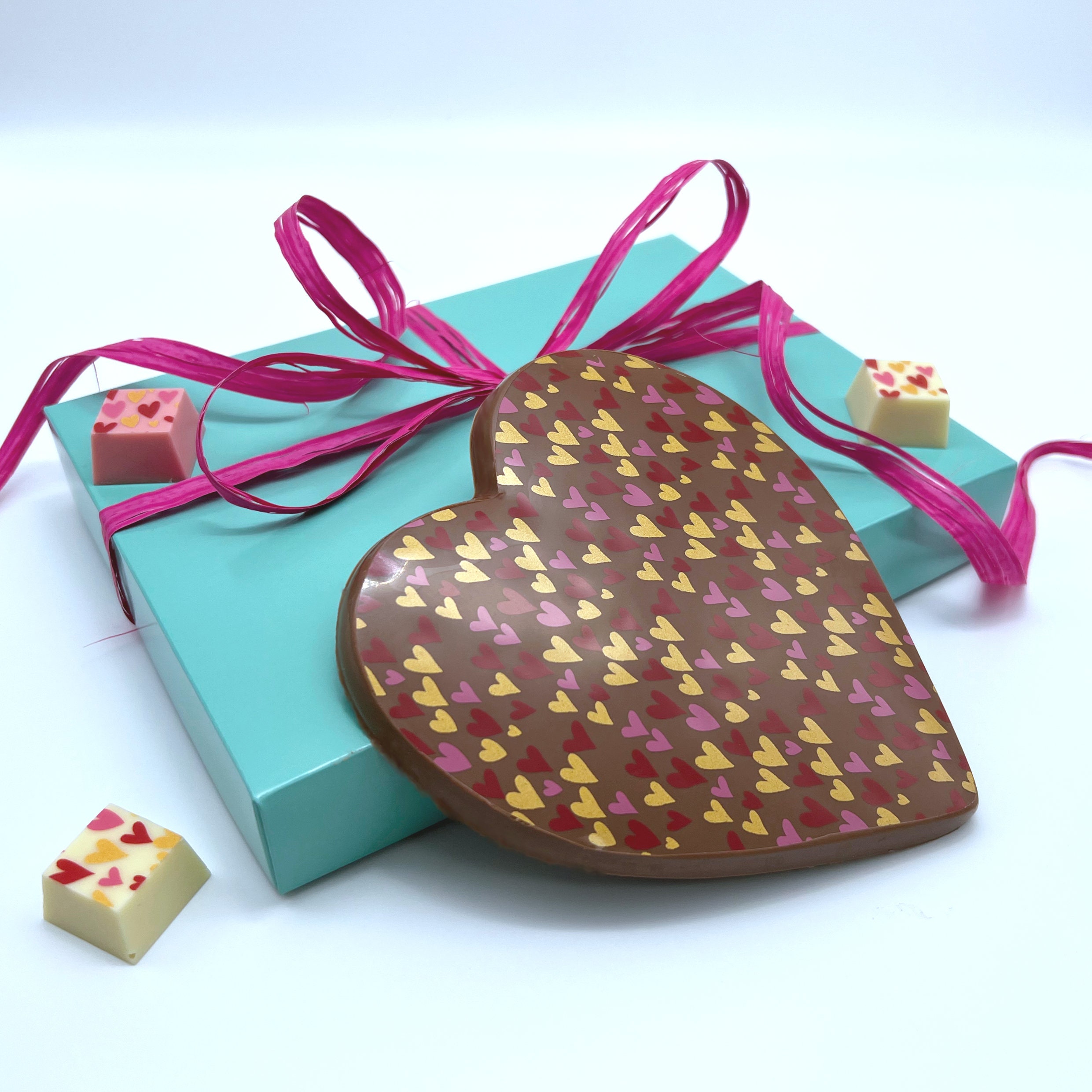 Chocolate Heart Box Filled With 2 Hearts and Buttons 